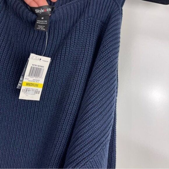 NEW Style & Co Blue Ribbed Cold Shoulder Tunic Sweater Women's Size Medium - Picture 7 of 8